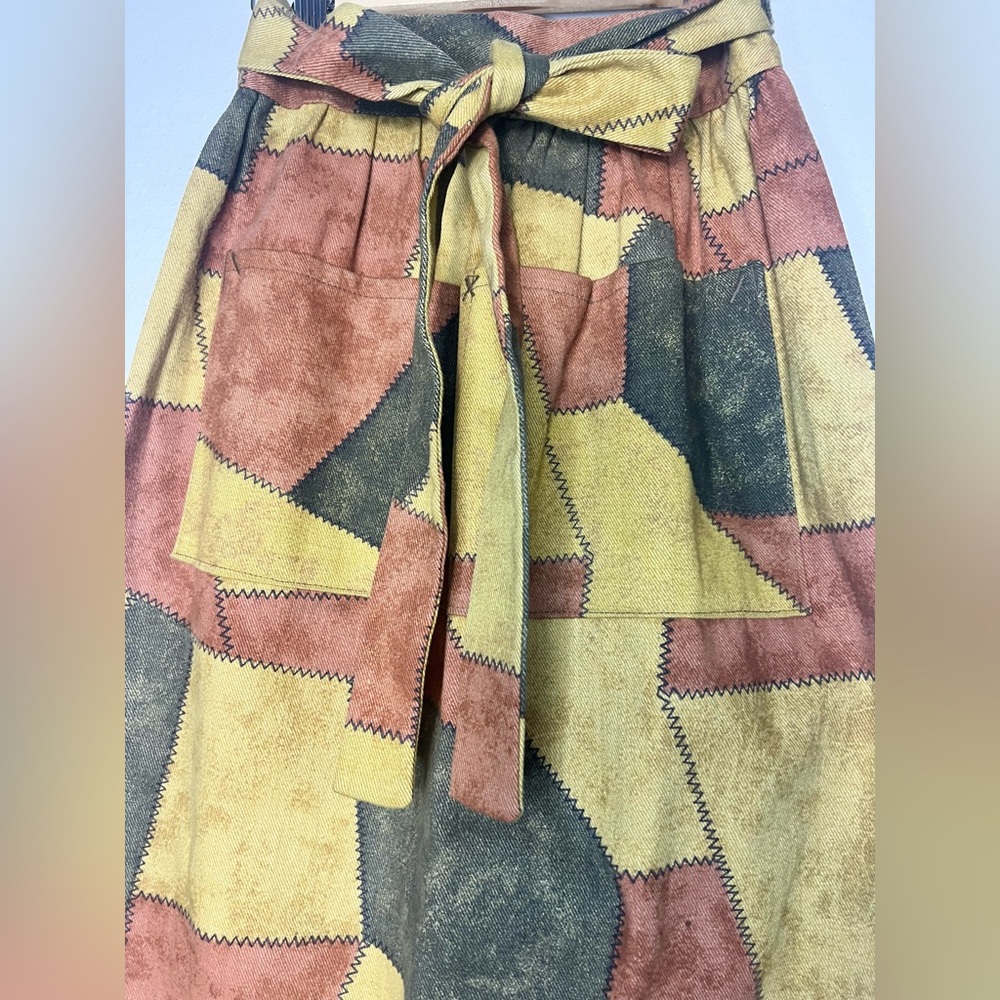 Vintage 70s Patchwork Patterned Maxi Wrap Skirt -… - image 4